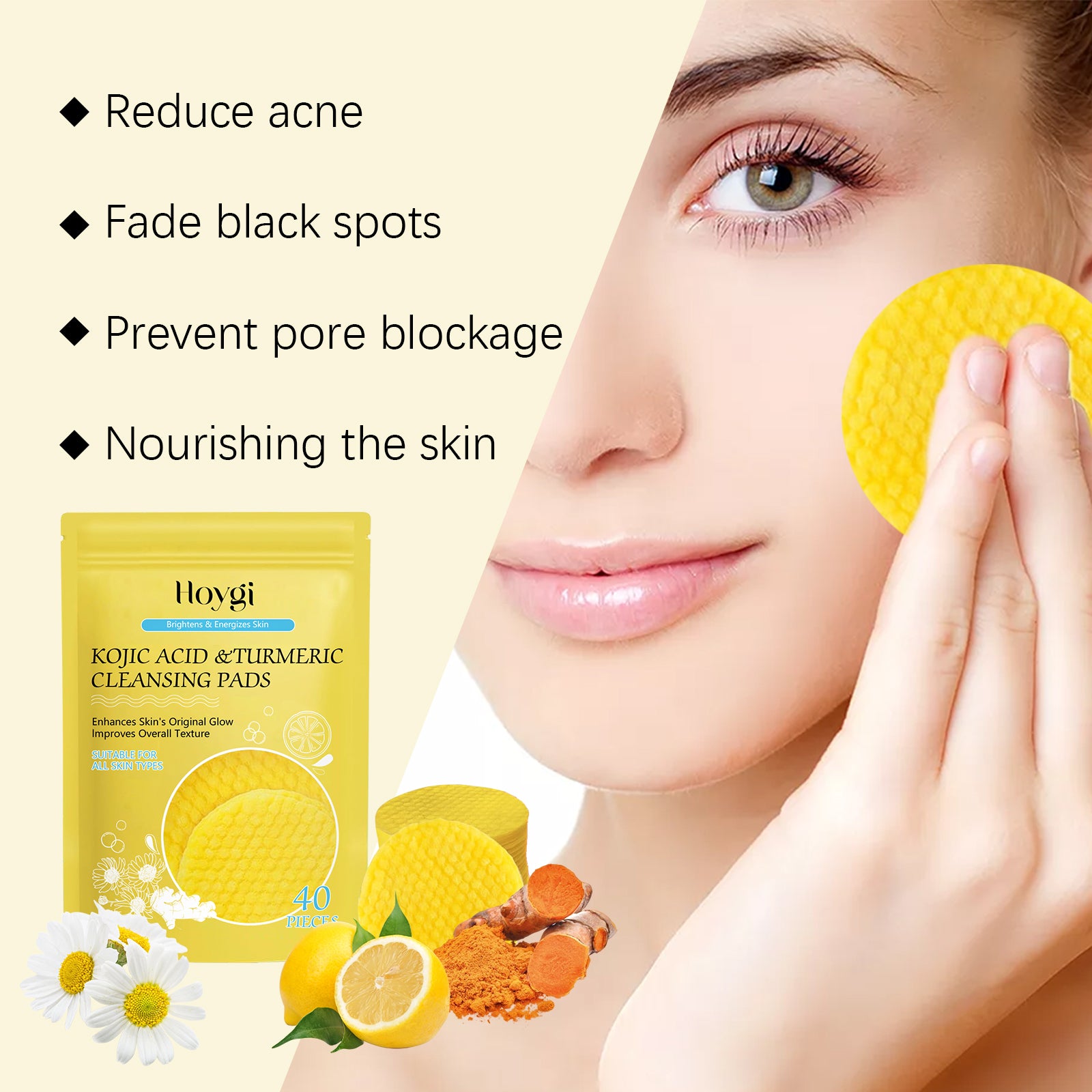 Turmeric Acid Cleansing Pad Facial Skin Pore Cleansing, Makeup Remover Gentle Exfoliating Cleansing Pad