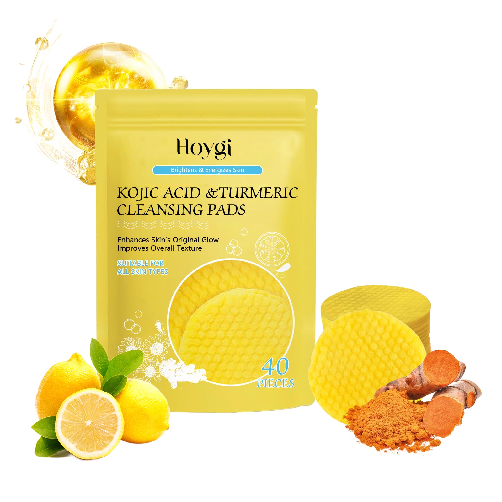Turmeric Acid Cleansing Pad Facial Skin Pore Cleansing, Makeup Remover Gentle Exfoliating Cleansing Pad
