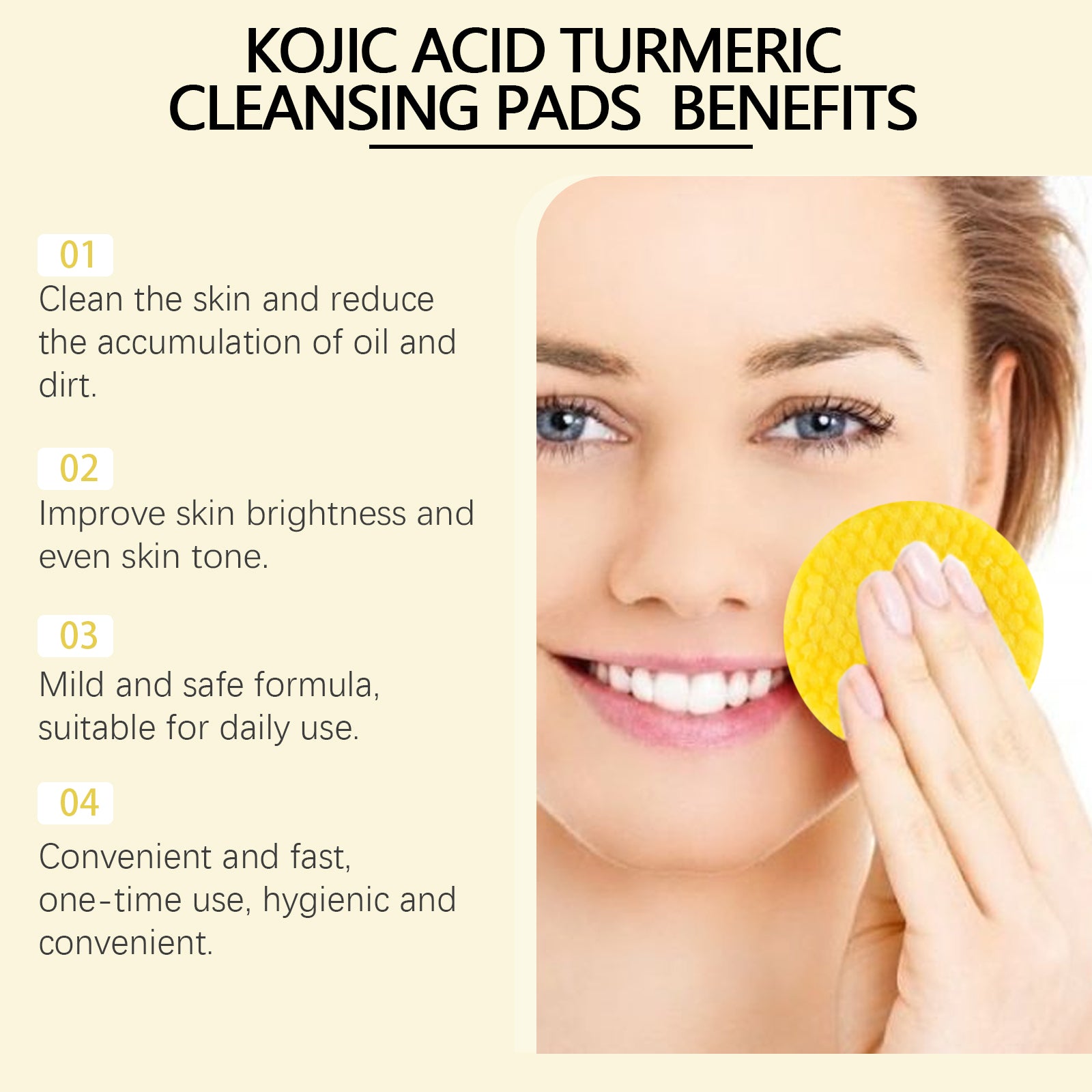 Turmeric Acid Cleansing Pad Facial Skin Pore Cleansing, Makeup Remover Gentle Exfoliating Cleansing Pad