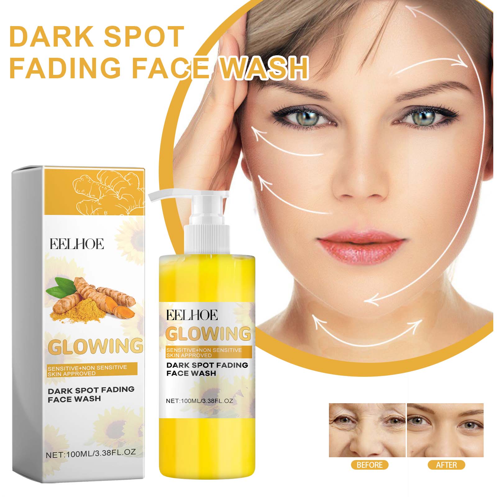 Turmeric Whitening Cleanser Deep Cleansing Face To Remove Makeup Refreshing And Non-Tight Turmeric Cleanser
